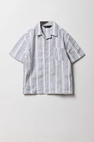 Boys Striped Knit Button-Up Short Sleeve Top