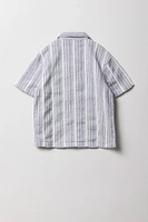 Boys Striped Knit Button-Up Short Sleeve Top