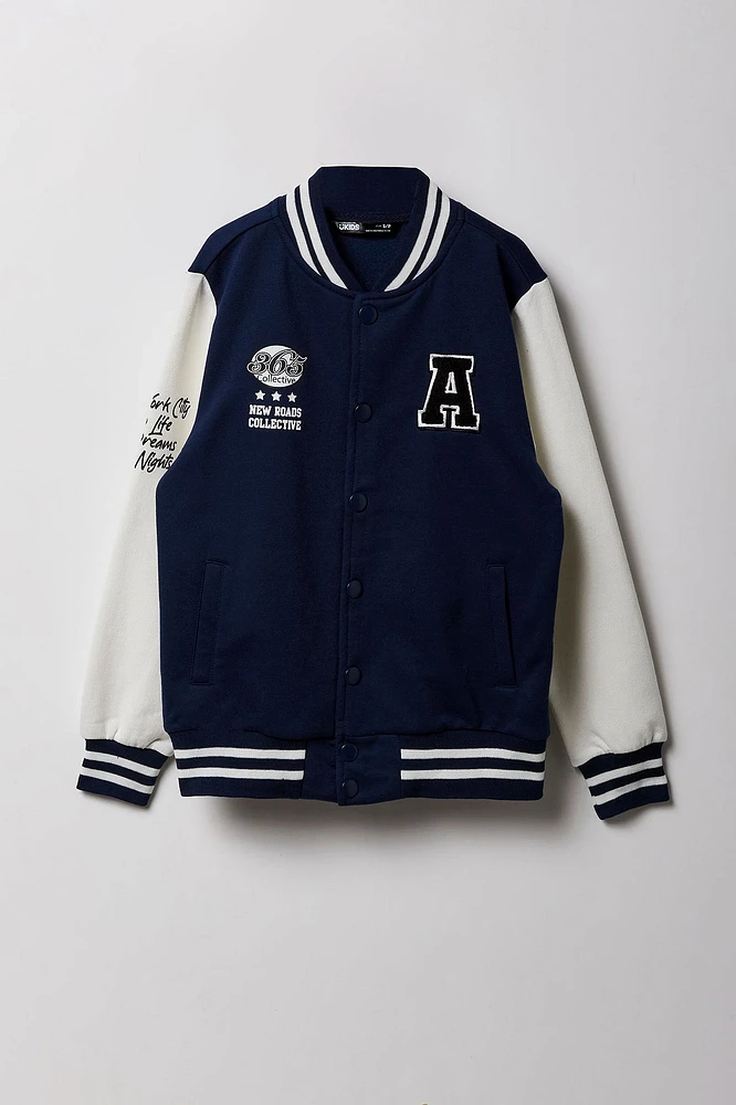 Kids Chenille Embroidered Fleece Varsity Jacket