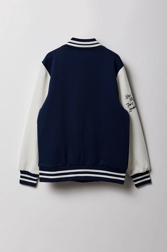 Kids Chenille Embroidered Fleece Varsity Jacket