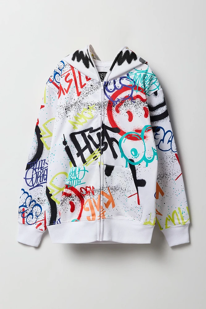 Boys Graffiti Print Full Zip Hoodie