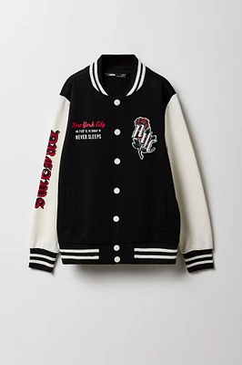 Kids Embroidered Graphic Fleece Varsity Jacket