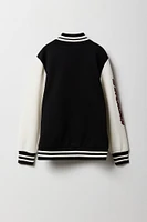 Kids Embroidered Graphic Fleece Varsity Jacket