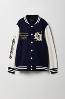 Kids Embroidered Graphic Fleece Varsity Jacket