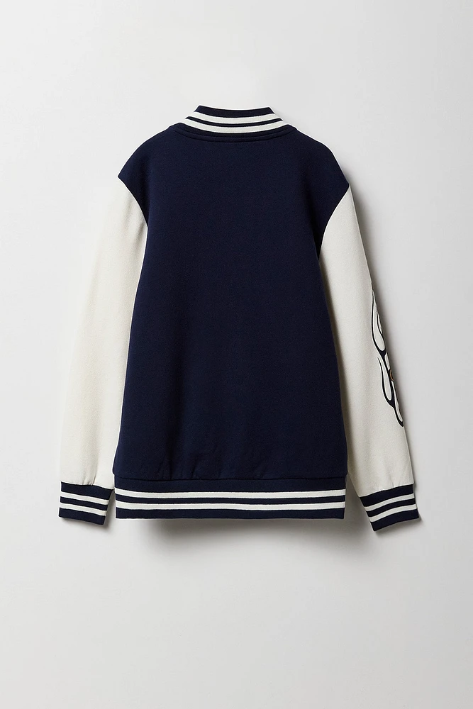 Kids Embroidered Graphic Fleece Varsity Jacket