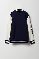 Kids Embroidered Graphic Fleece Varsity Jacket