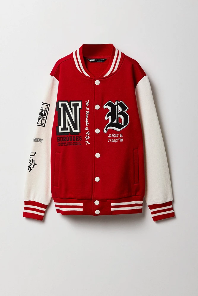 Blouson de style universitaire en molleton avec motif brodé pour enfants
