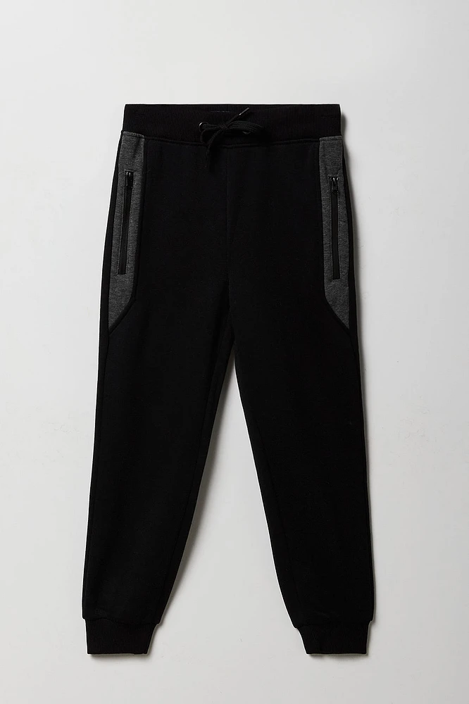 Boys Colourblock Zipper Pocket Fleece Jogger