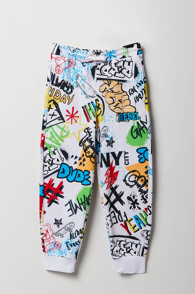 Boys Rebel Embroidered Graffiti Print Fleece Jogger