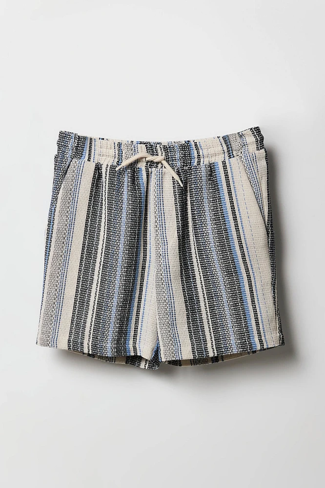 Boys Textured Striped Drawstring Short