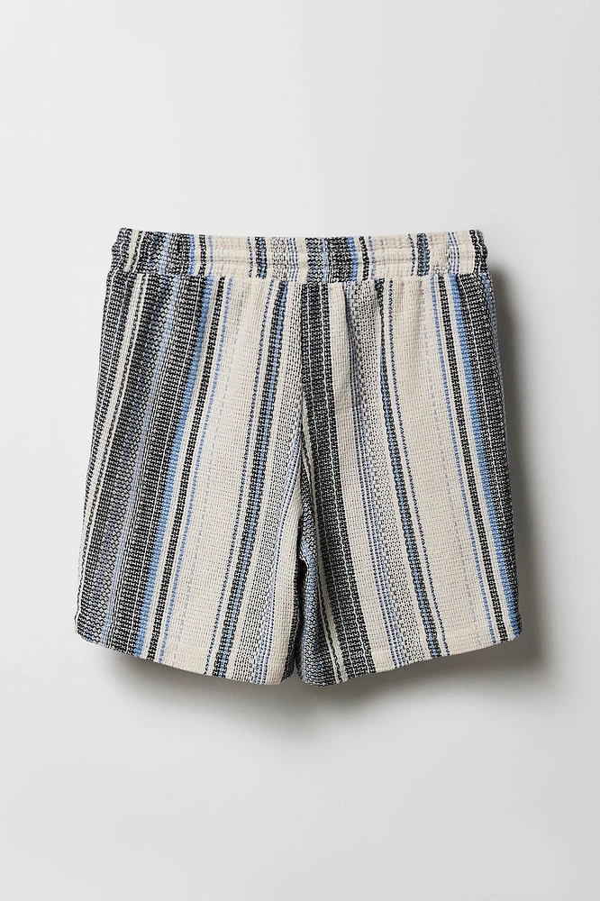 Boys Textured Striped Drawstring Short