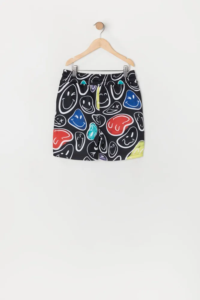 Boys Smiley Face Print Fleece Short