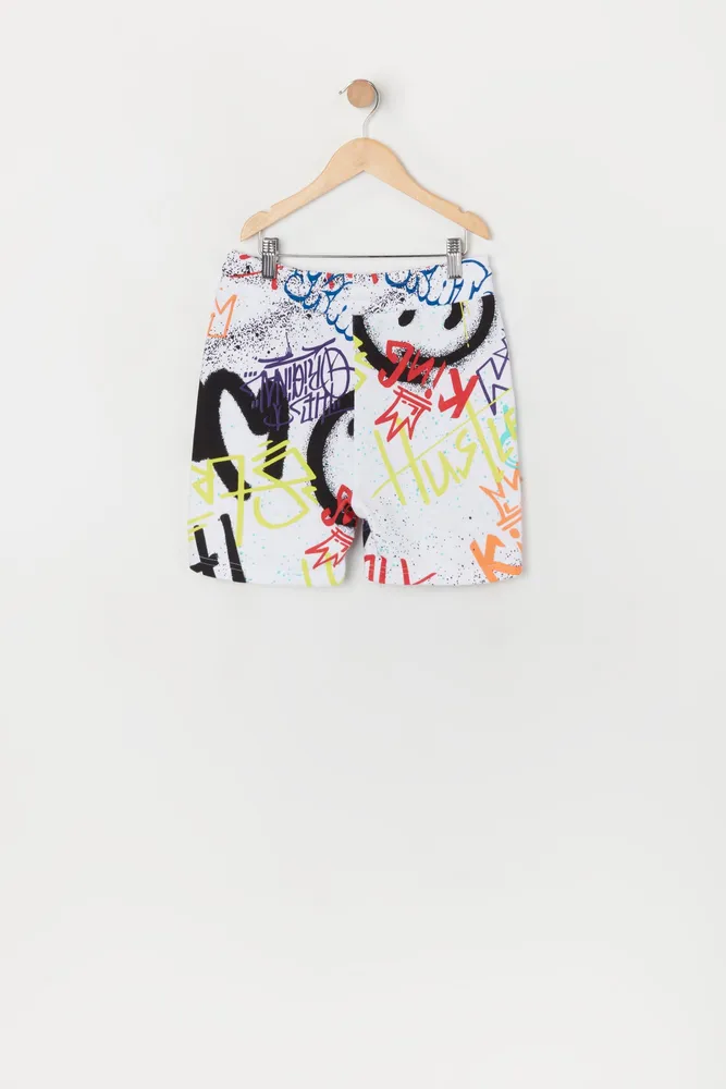 Boys Graffiti Print Fleece Short