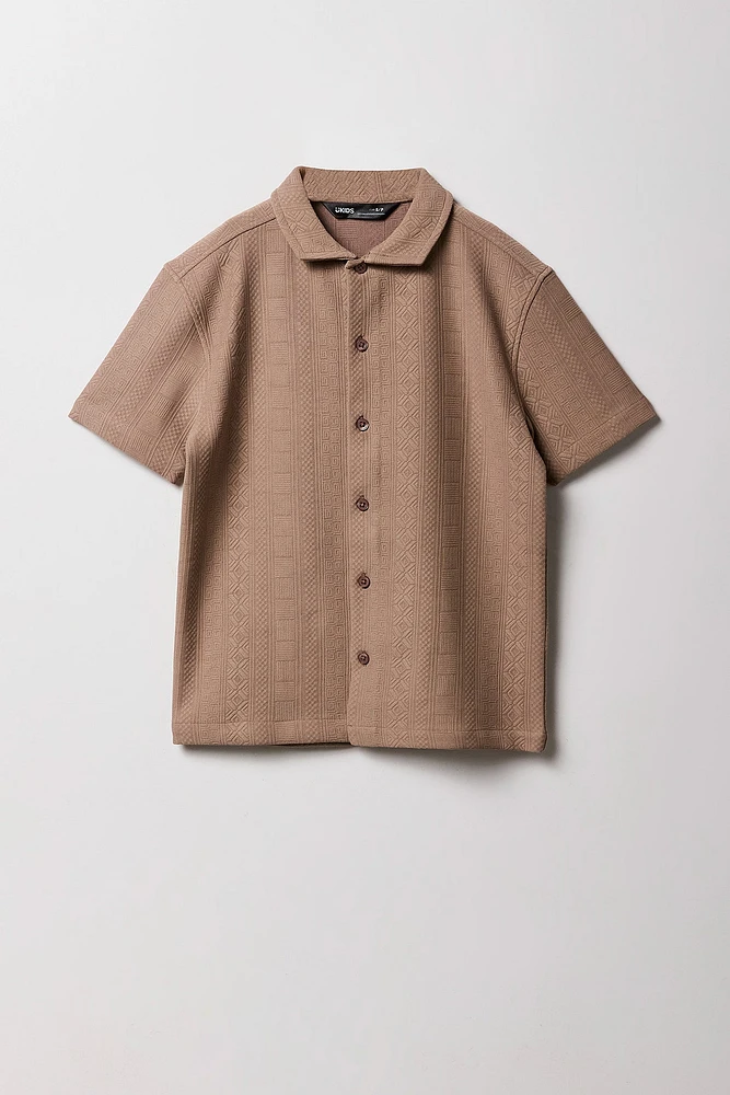 Boys Geo Textured Button-Up Boxy Top