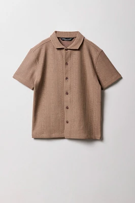 Boys Geo Textured Button-Up Boxy Top