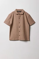 Boys Geo Textured Button-Up Boxy Top