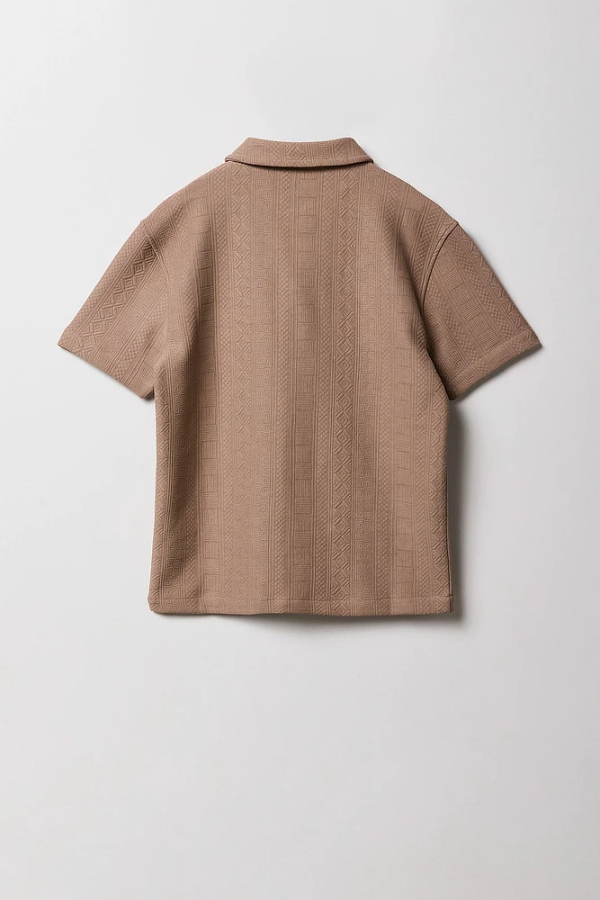 Boys Geo Textured Button-Up Boxy Top