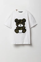 T-shirt avec motif brodé Ours et camouflage pour garçon