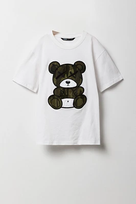 Boys Camo Bear Embroidered T-Shirt