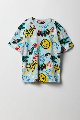 Boys Graffiti Printed Graphic T-Shirt