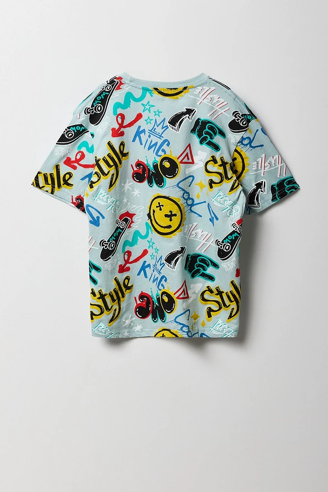 Boys Graffiti Printed Graphic T-Shirt