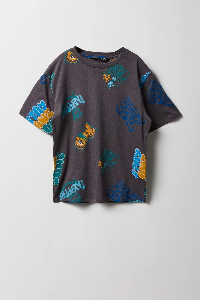 Boys Graffiti Printed Graphic T-Shirt