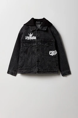 Blouson à capuchon imprimé en denim pour garçon