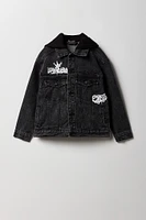 Blouson à capuchon imprimé en denim pour garçon