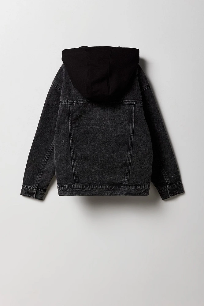 Blouson à capuchon imprimé en denim pour garçon