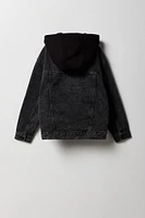 Blouson à capuchon imprimé en denim pour garçon