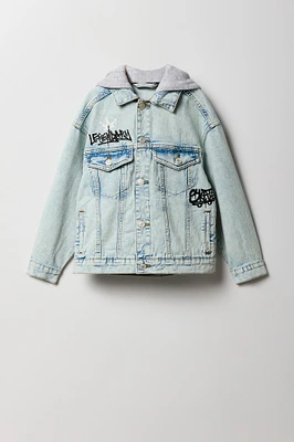 Boys Graphic Hooded Denim Jacket