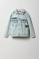 Blouson à capuchon imprimé en denim pour garçon