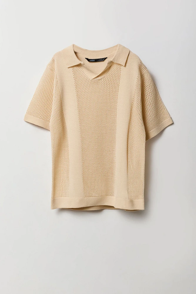 Boys Open Knit Polo Top