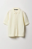 Boys Patterned Open Knit Button-Up Top