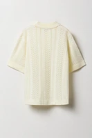 Boys Patterned Open Knit Button-Up Top