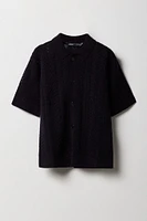 Boys Patterned Open Knit Button-Up Top