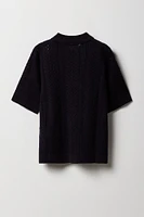 Boys Patterned Open Knit Button-Up Top