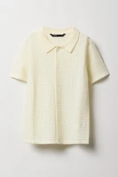 Boys Open Knit Button-Up Top