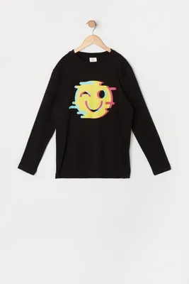 Boys Winking Smiley Graphic Long Sleeve Top
