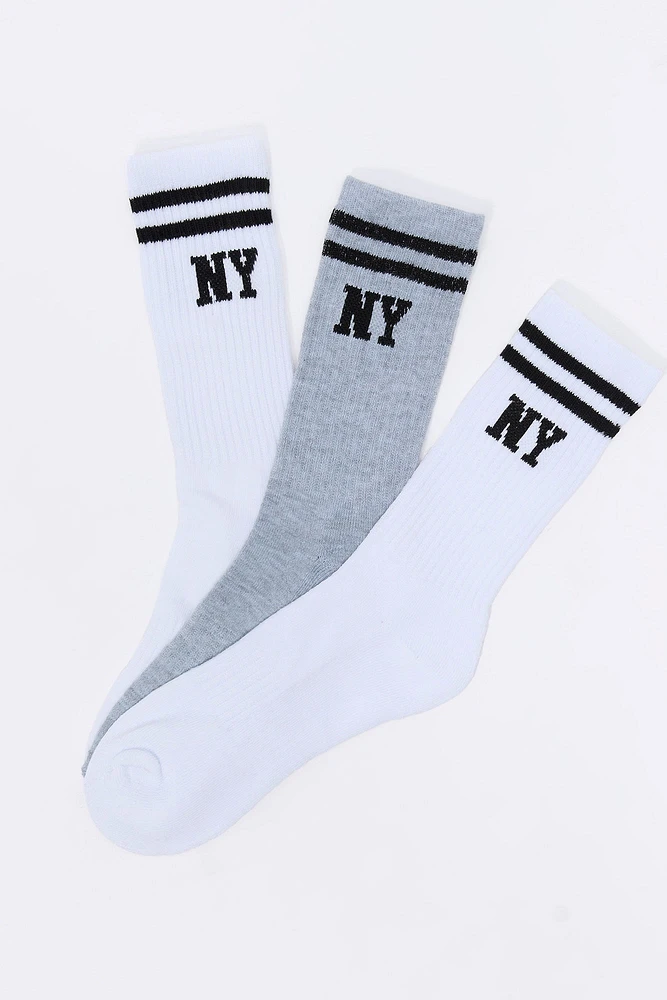 Boys NY Striped Crew Socks (3 Pack)