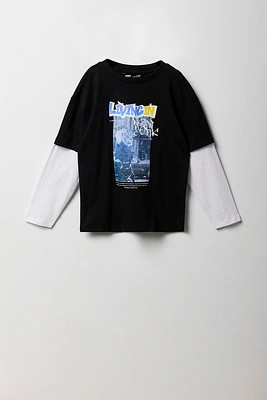 Boys Graffiti Graphic Layered Long Sleeve Top