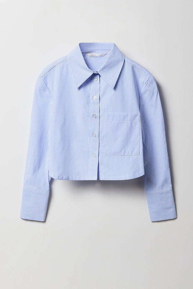 Girls Poplin Button-Up Long Sleeve Skimmer Top