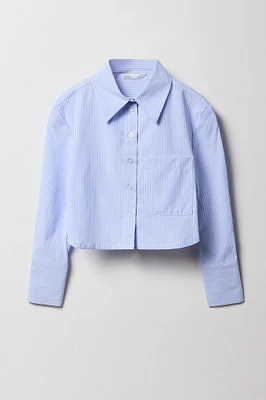 Girls Poplin Button-Up Long Sleeve Skimmer Top