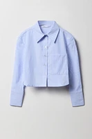 Girls Poplin Button-Up Long Sleeve Skimmer Top