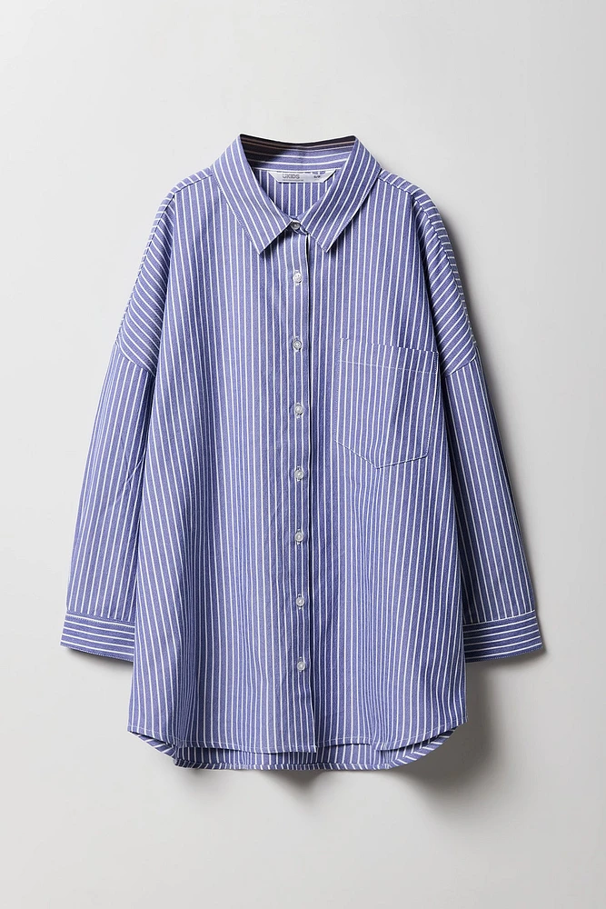 Girls Oversized Button-Up Long Sleeve Top