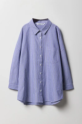 Girls Oversized Button-Up Long Sleeve Top