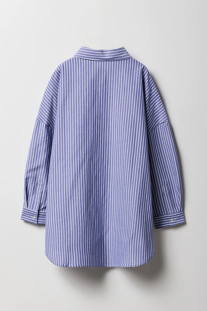 Girls Oversized Button-Up Long Sleeve Top