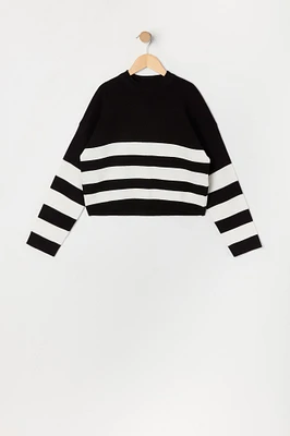 Girls Colourblock Striped Knit Sweater