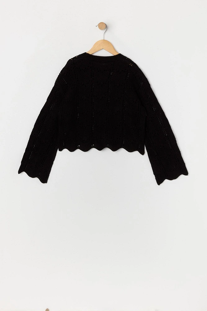 Girls Pointelle Knit Sweater