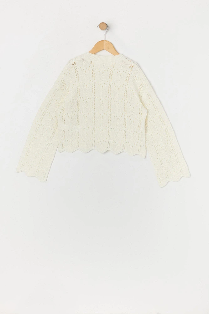 Chandail en tricot de pointelle pour fille